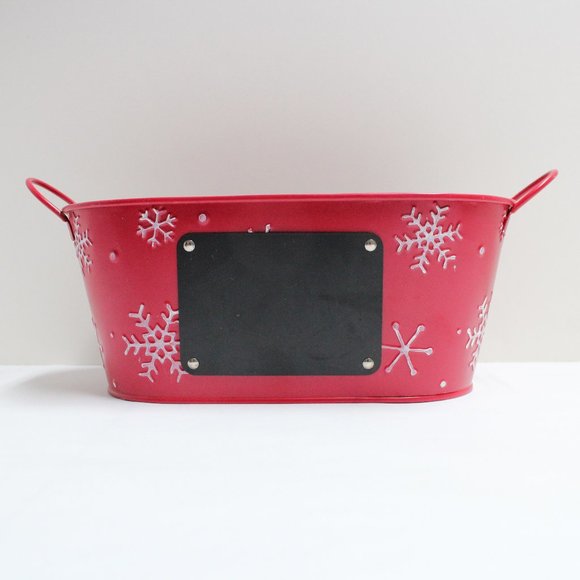 Metal Red White & Black Winter Christmas Basket Tin with Handles by Celebrate It - Picture 1 of 14